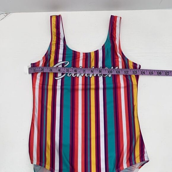 Everyday California Summer Striped One Piece Swimsuit Juniors Size 14 - Picture 8 of 14